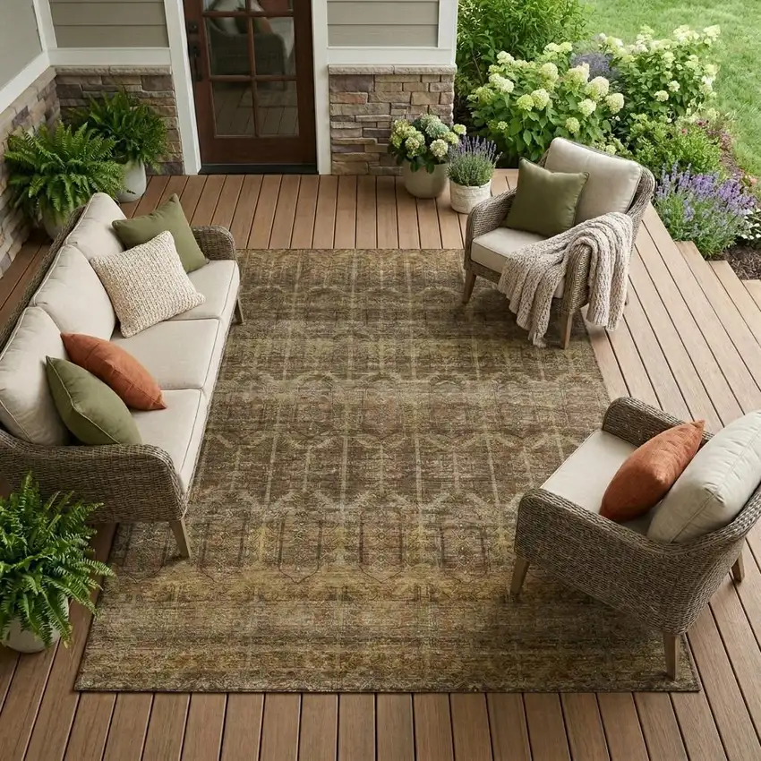 Brown And Chocolate Tribal Washable Indoor Outdoor Area Rug Photo 1