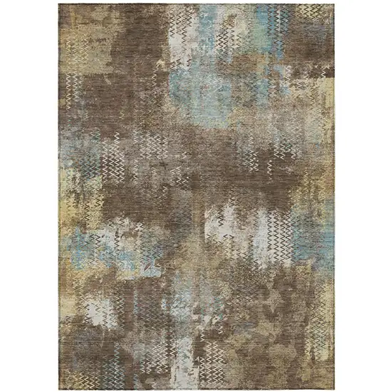 Brown And Coffee Abstract Washable Indoor Outdoor Area Rug Photo 2