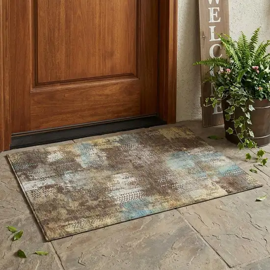 Brown And Coffee Abstract Washable Indoor Outdoor Area Rug Photo 1