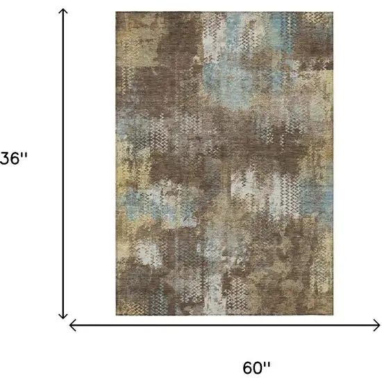 Brown And Coffee Abstract Washable Indoor Outdoor Area Rug Photo 5