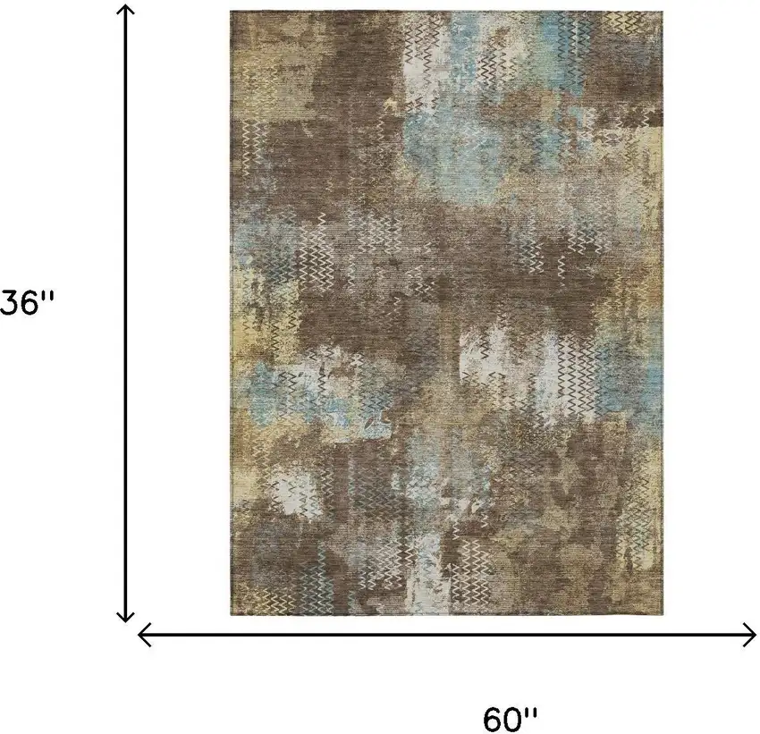 Brown And Coffee Abstract Washable Indoor Outdoor Area Rug Photo 5