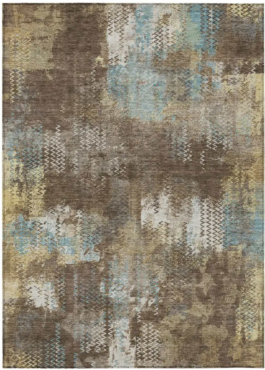 Brown And Coffee Abstract Washable Indoor Outdoor Area Rug Photo 2