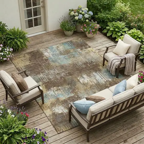 Brown And Coffee Abstract Washable Indoor Outdoor Area Rug Photo 1