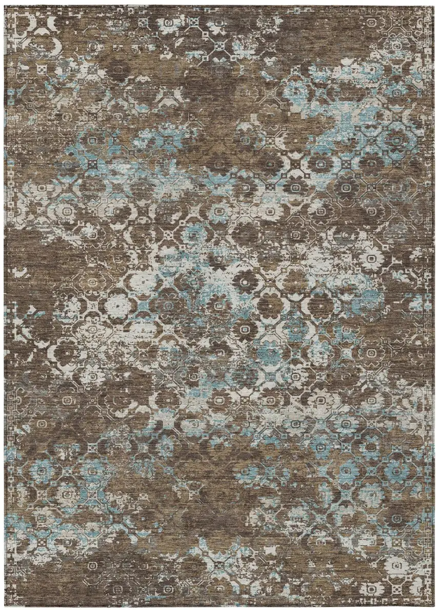 Brown And Coffee Floral Medallion Washable Indoor Outdoor Area Rug Photo 2