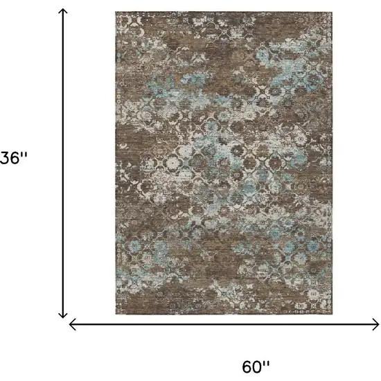 Brown And Coffee Floral Medallion Washable Indoor Outdoor Area Rug Photo 5