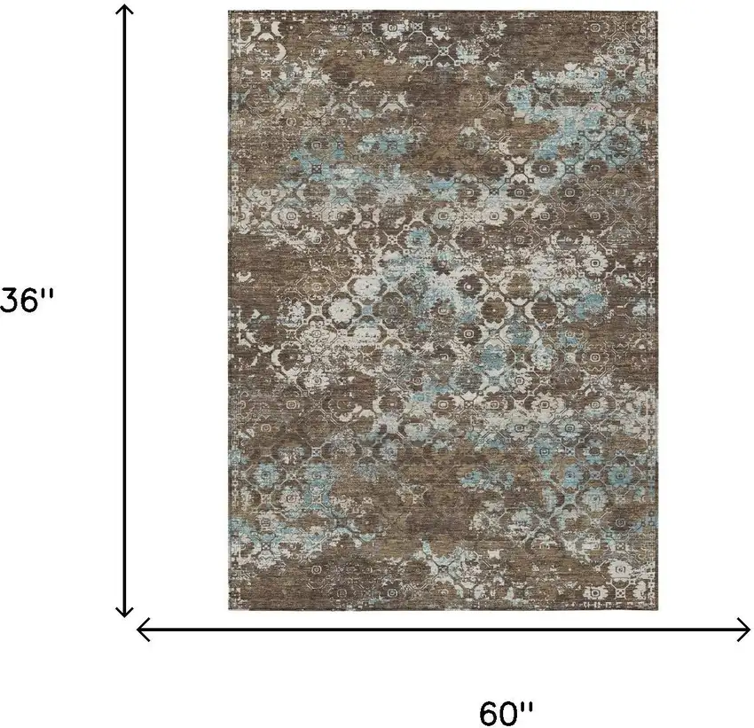 Brown And Coffee Floral Medallion Washable Indoor Outdoor Area Rug Photo 5
