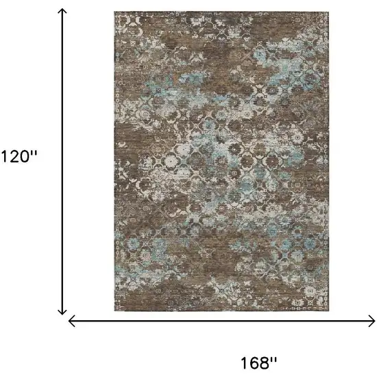 Brown And Coffee Floral Medallion Washable Indoor Outdoor Area Rug Photo 5