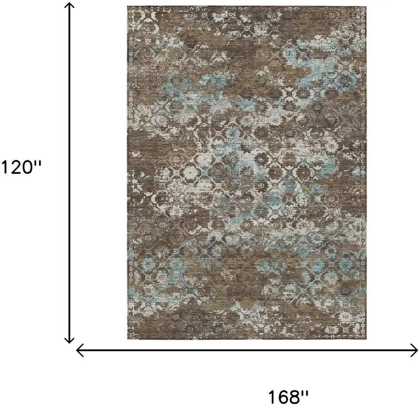 Brown And Coffee Floral Medallion Washable Indoor Outdoor Area Rug Photo 5