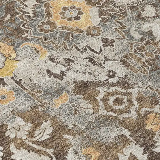 Brown And Coffee Floral Washable Indoor Outdoor Area Rug Photo 4