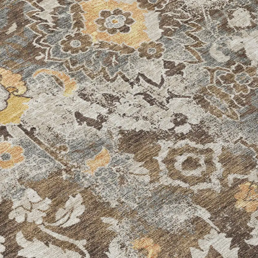 Brown And Coffee Floral Washable Indoor Outdoor Area Rug Photo 4