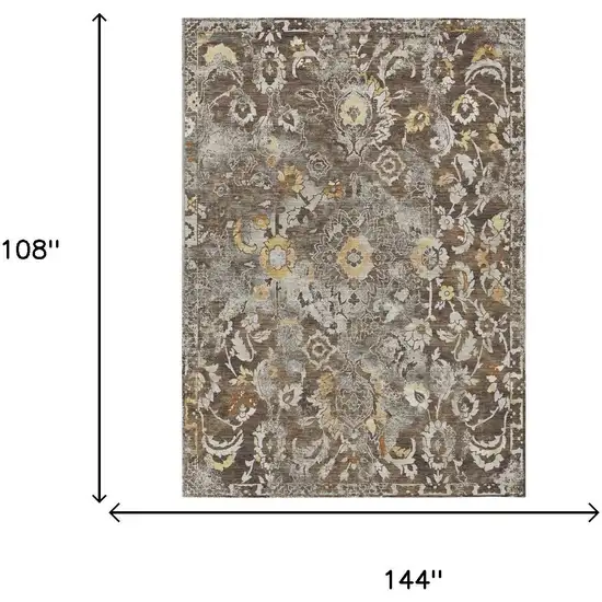 Brown And Coffee Floral Washable Indoor Outdoor Area Rug Photo 5