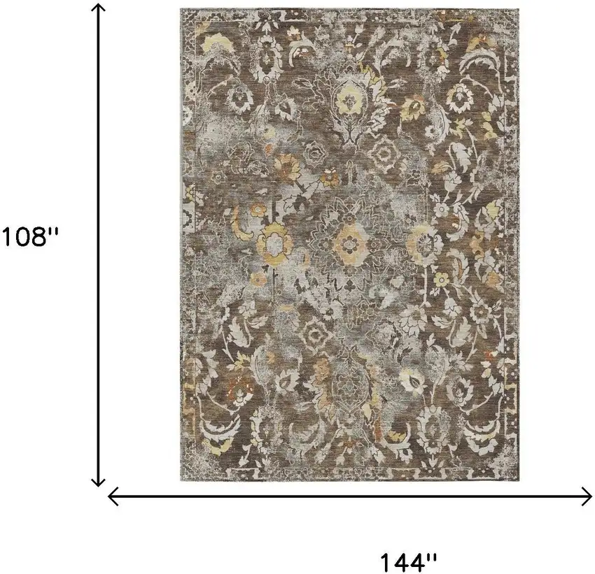 Brown And Coffee Floral Washable Indoor Outdoor Area Rug Photo 5