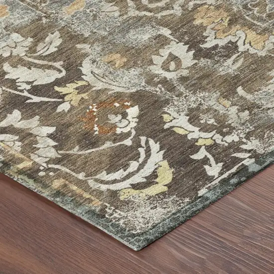 Brown And Coffee Floral Washable Indoor Outdoor Area Rug Photo 3