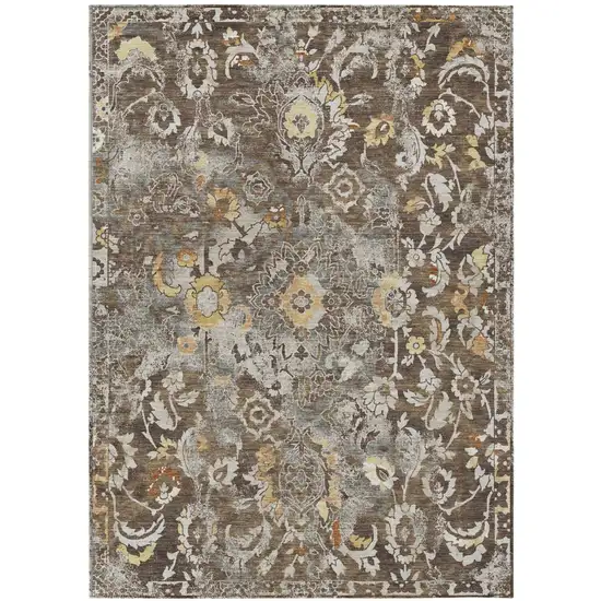 Brown And Coffee Floral Washable Indoor Outdoor Area Rug Photo 2