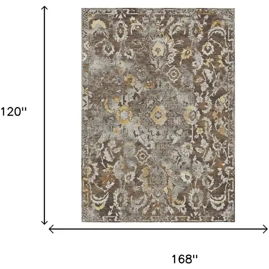 Brown And Coffee Floral Washable Indoor Outdoor Area Rug Photo 5