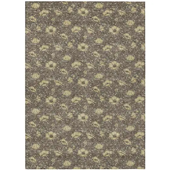 Brown And Coffee Floral Washable Indoor Outdoor Area Rug Photo 2