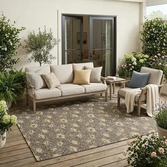 Brown And Coffee Floral Washable Indoor Outdoor Area Rug Photo 1