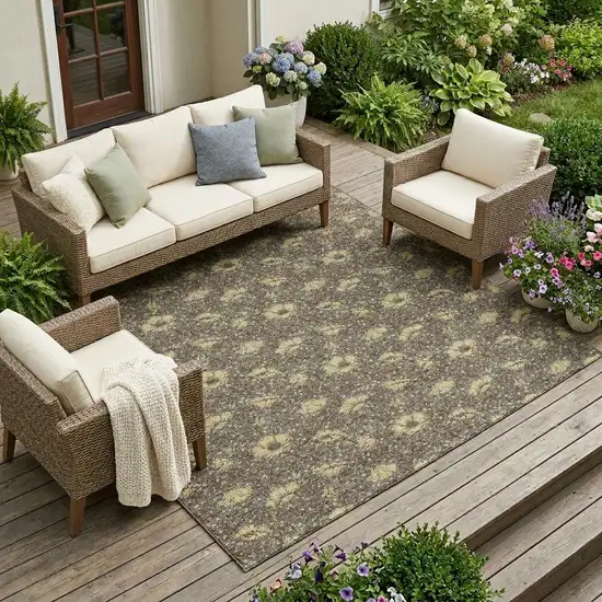 Brown And Coffee Floral Washable Indoor Outdoor Area Rug Photo 1