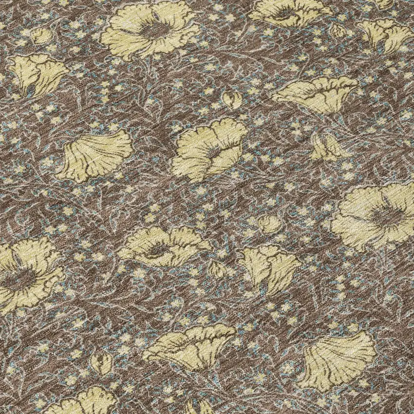 Brown And Coffee Floral Washable Indoor Outdoor Area Rug Photo 4