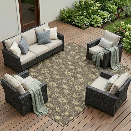 Brown And Coffee Floral Washable Indoor Outdoor Area Rug Photo 1