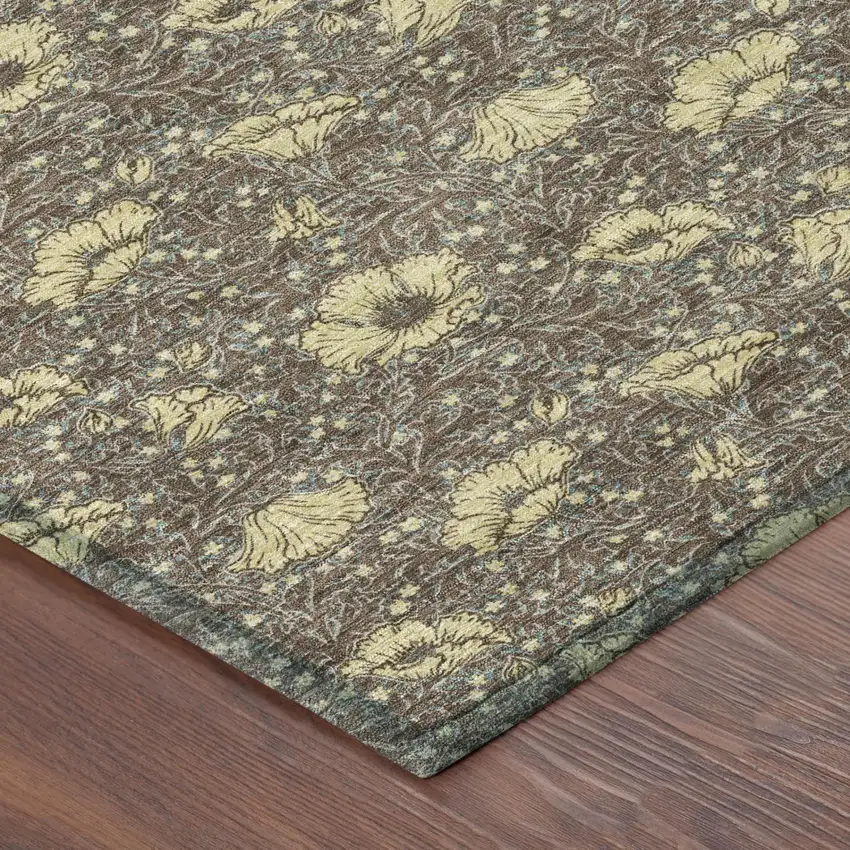Brown And Coffee Floral Washable Indoor Outdoor Area Rug Photo 3
