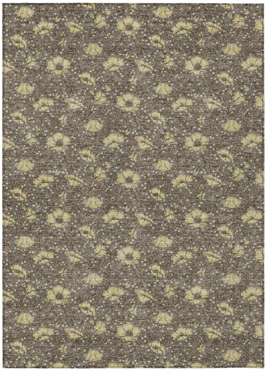 Brown And Coffee Floral Washable Indoor Outdoor Area Rug Photo 2