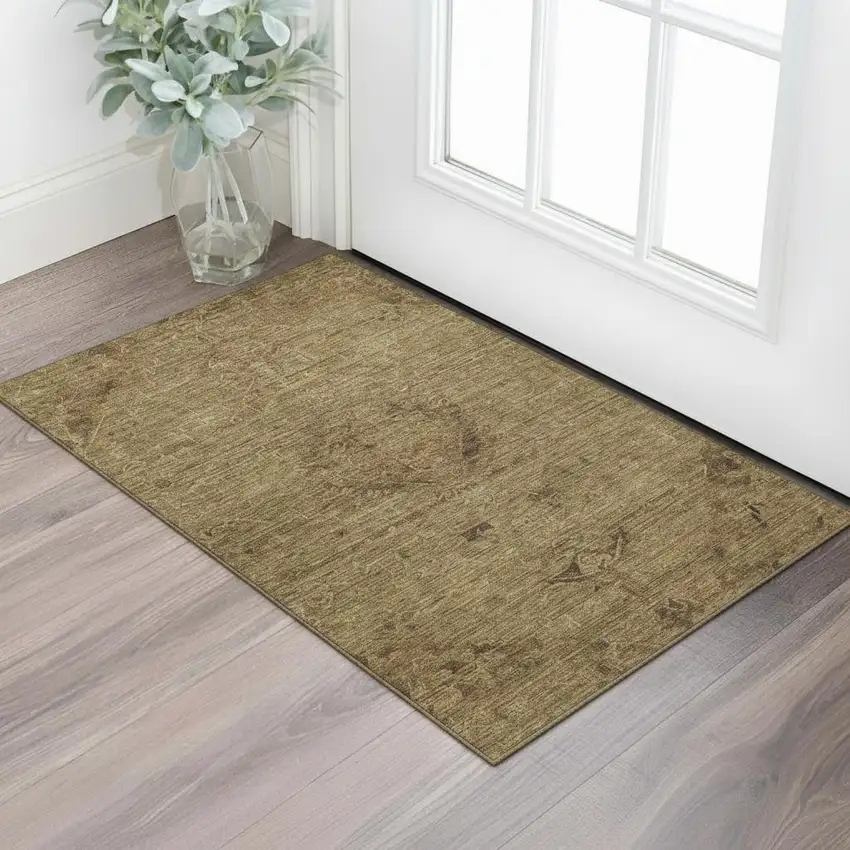 Brown And Coffee Medallion Washable Area Rug With UV Protection Photo 2
