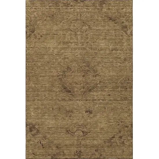 Brown And Coffee Medallion Washable Area Rug With UV Protection Photo 3