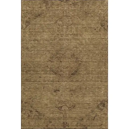 Brown And Coffee Medallion Washable Area Rug With UV Protection Photo 1