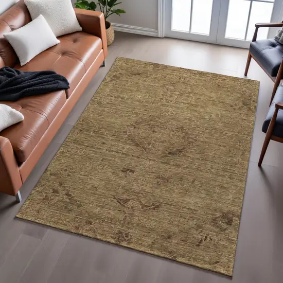 Brown And Coffee Medallion Washable Area Rug With UV Protection Photo 5