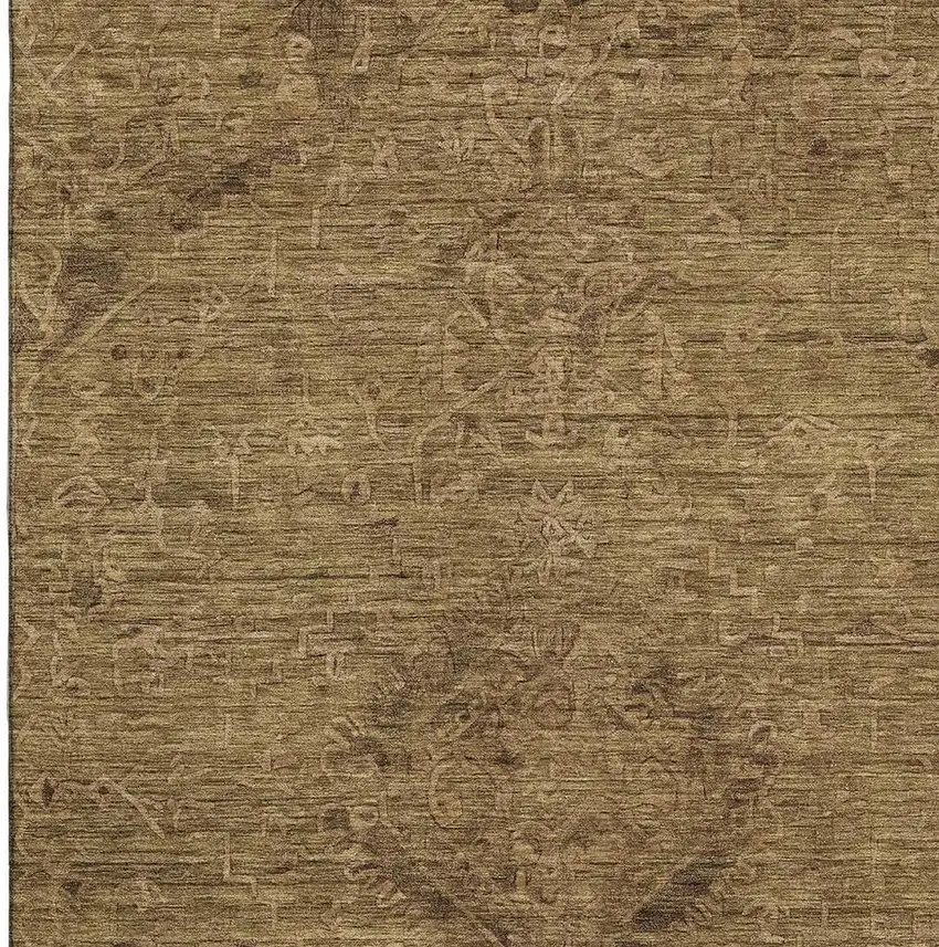 Brown And Coffee Medallion Washable Area Rug With UV Protection Photo 3