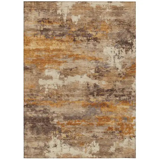 Brown And Copper Abstract Washable Indoor Outdoor Area Rug Photo 2