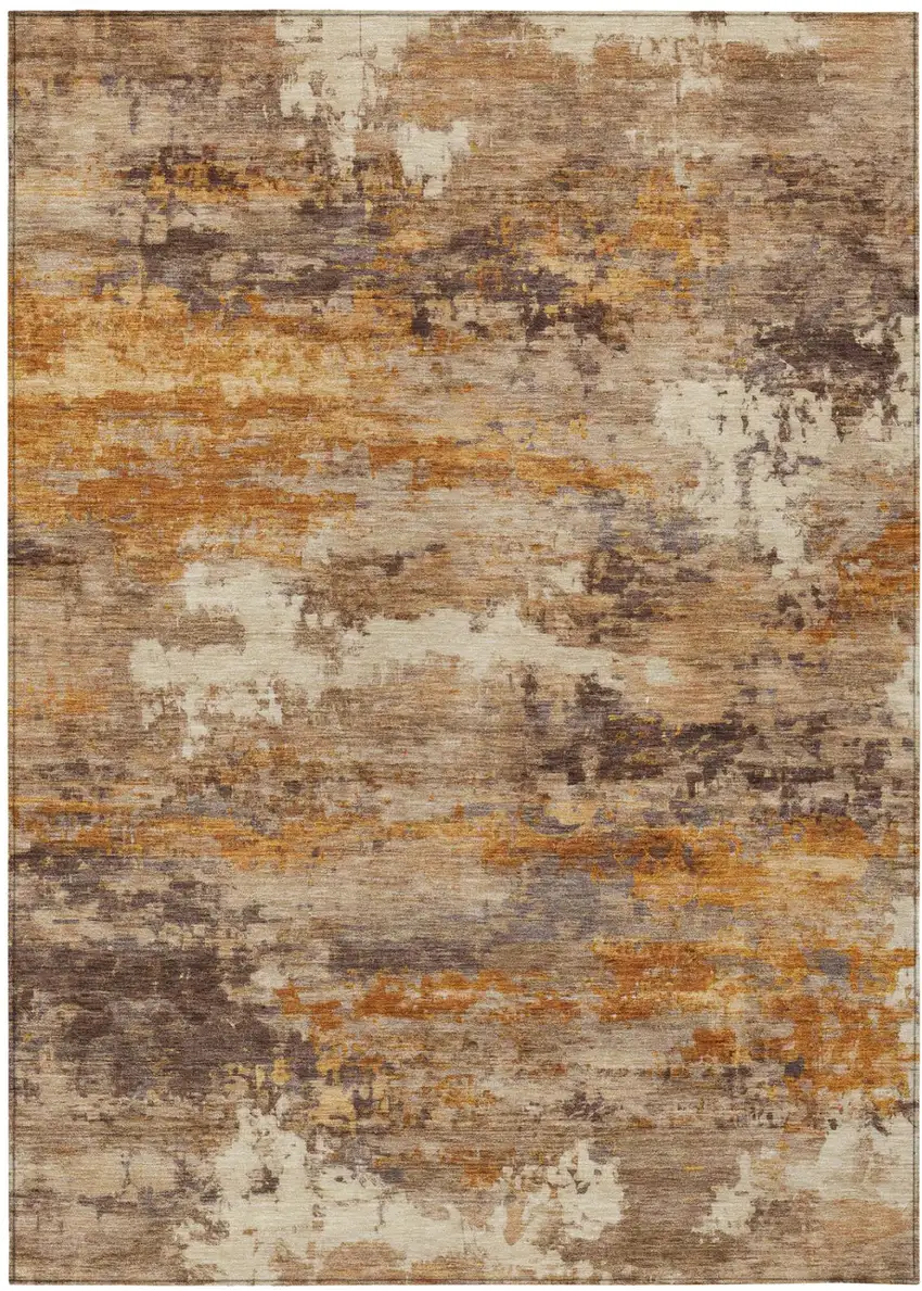Brown And Copper Abstract Washable Indoor Outdoor Area Rug Photo 2