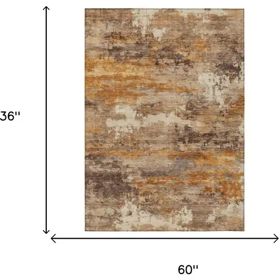 Brown And Copper Abstract Washable Indoor Outdoor Area Rug Photo 5
