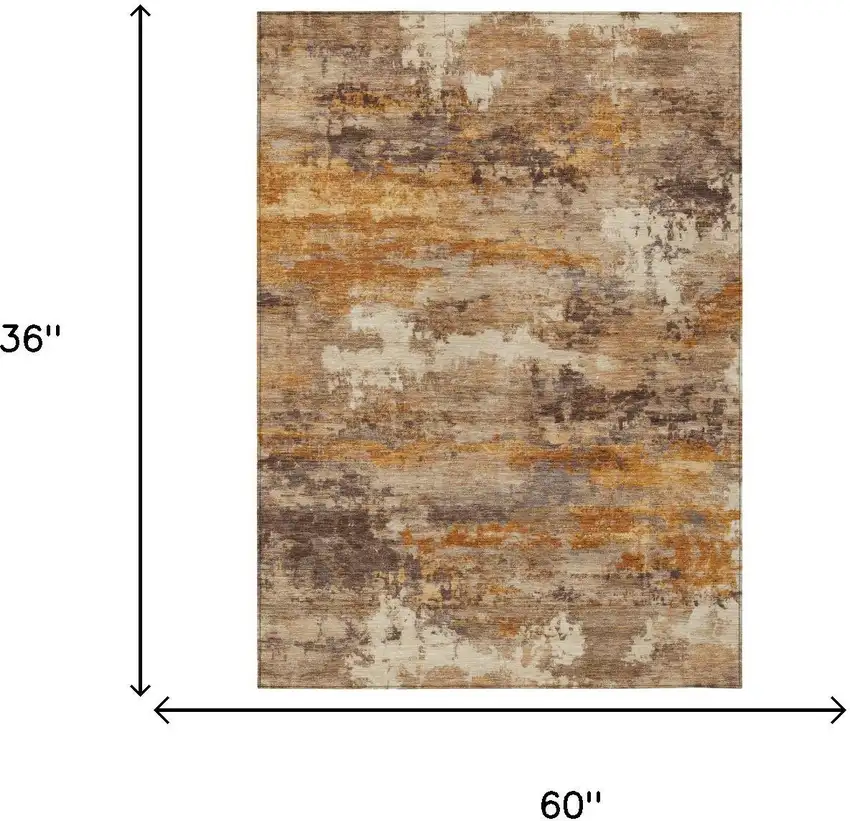 Brown And Copper Abstract Washable Indoor Outdoor Area Rug Photo 5