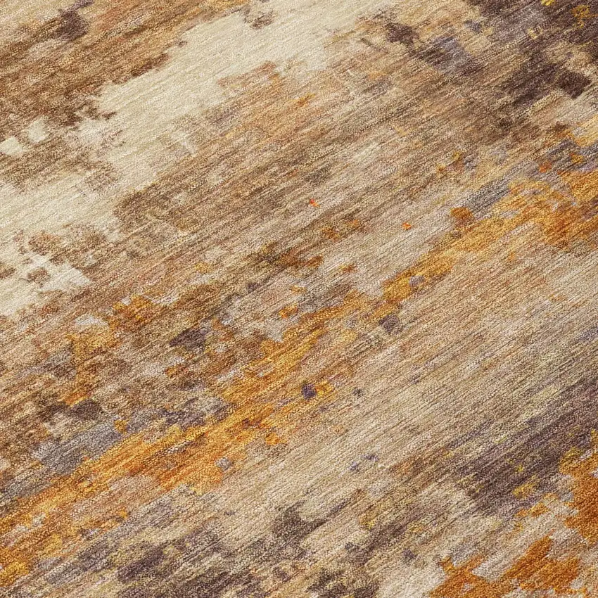 Brown And Copper Abstract Washable Indoor Outdoor Area Rug Photo 4
