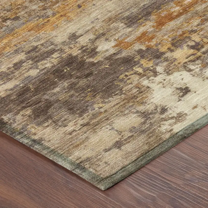Brown And Copper Abstract Washable Indoor Outdoor Area Rug Photo 3