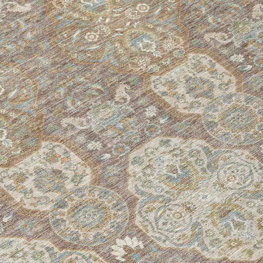 Brown And Copper Floral Washable Indoor Outdoor Area Rug Photo 6