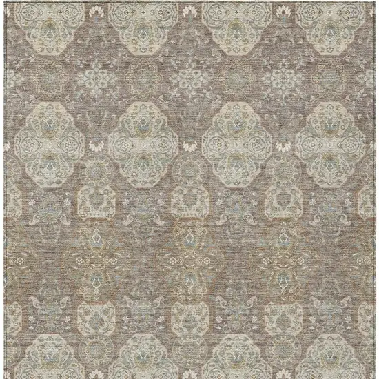 Brown And Copper Floral Washable Indoor Outdoor Area Rug Photo 4