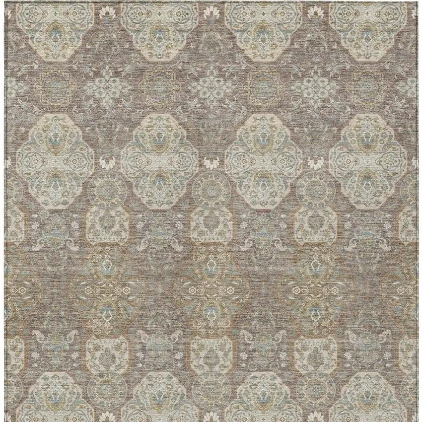 Brown And Copper Floral Washable Indoor Outdoor Area Rug Photo 4