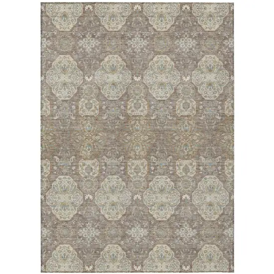 Brown And Copper Floral Washable Indoor Outdoor Area Rug Photo 2