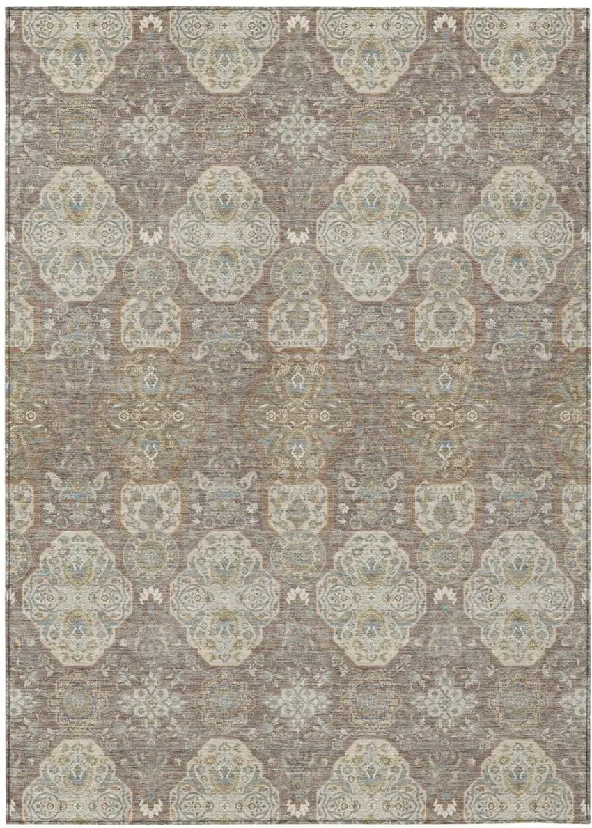 Brown And Copper Floral Washable Indoor Outdoor Area Rug Photo 2