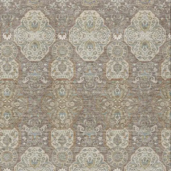Brown And Copper Floral Washable Indoor Outdoor Area Rug Photo 3