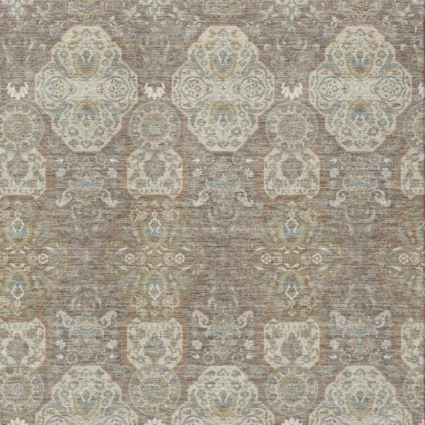 Brown And Copper Floral Washable Indoor Outdoor Area Rug Photo 3