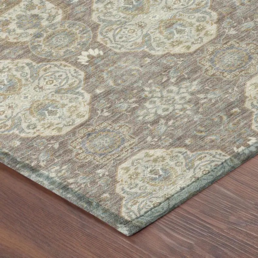 Brown And Copper Floral Washable Indoor Outdoor Area Rug Photo 5