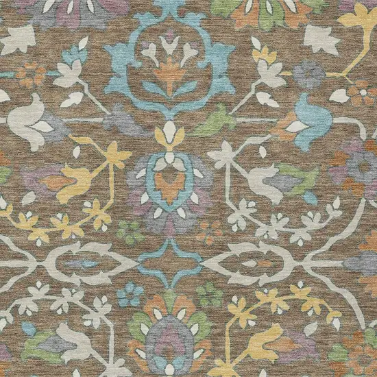 Brown And Copper Floral Washable Indoor Outdoor Area Rug Photo 2