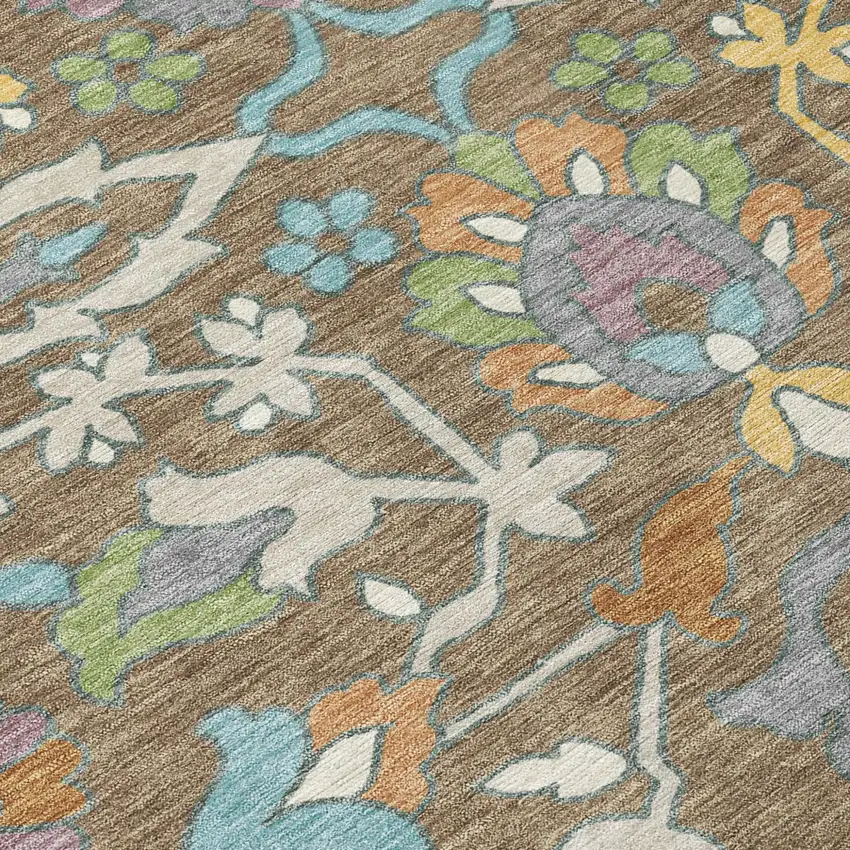 Brown And Copper Floral Washable Indoor Outdoor Area Rug Photo 5