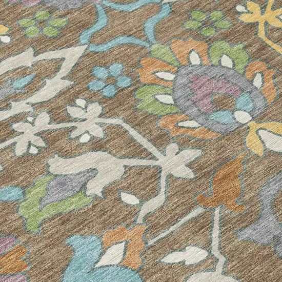 Brown And Copper Floral Washable Indoor Outdoor Area Rug Photo 5