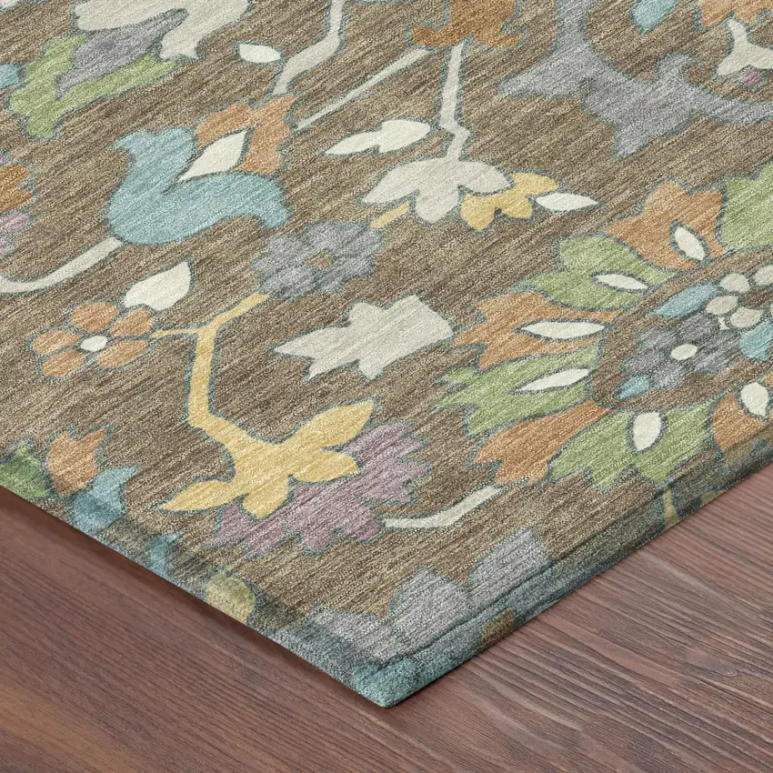 Brown And Copper Floral Washable Indoor Outdoor Area Rug Photo 4