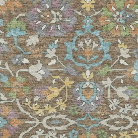 Brown And Copper Floral Washable Indoor Outdoor Area Rug Photo 2